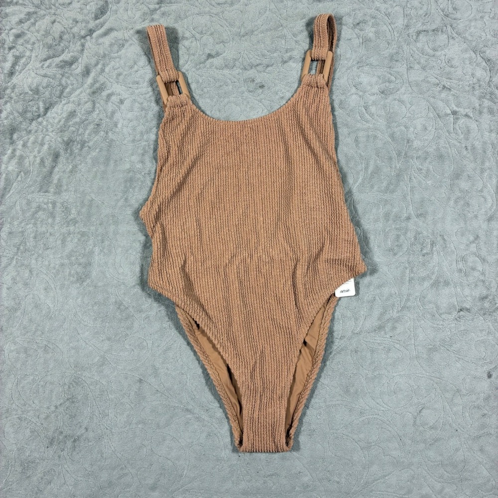 NWT Aerie Womens One Piece Cheeky Swimsuit Size M Tan Textured Ribbed